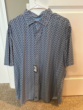 johnnie-O Navy and White Geometric Short-Sleeve Button-Down Shirt